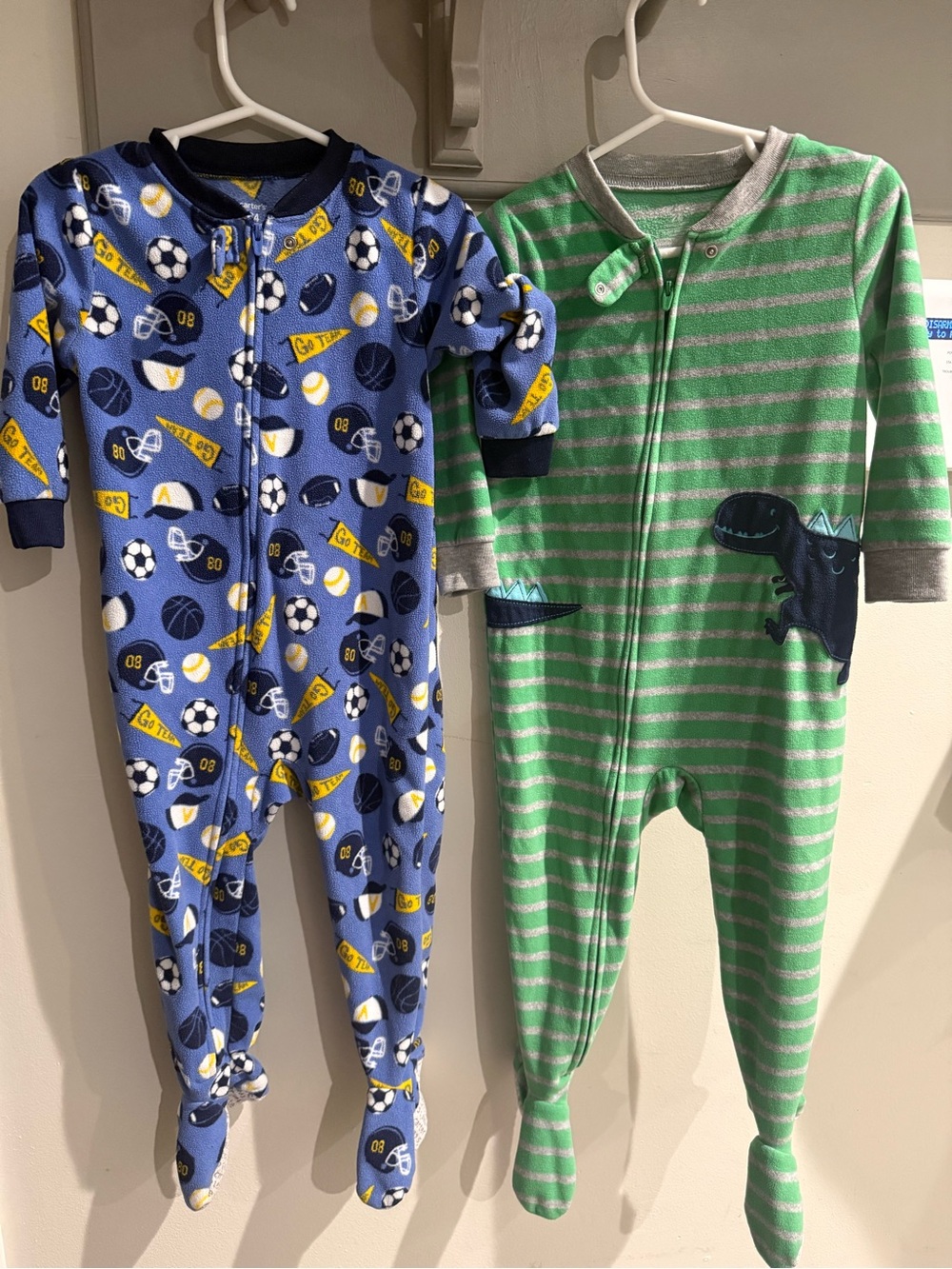 Carter's Blue Sports Print & Green Striped Dino Footed Pajamas